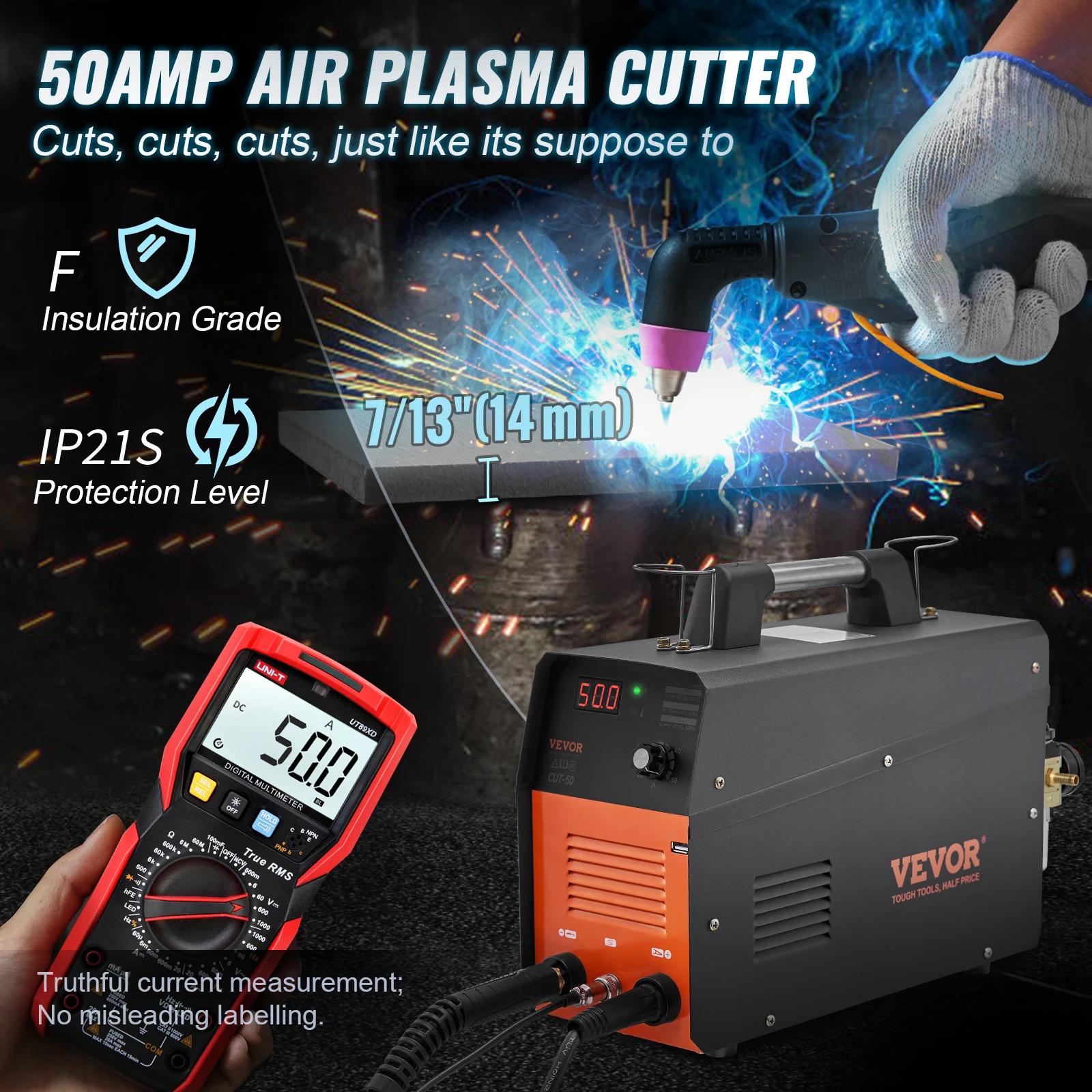 VEVOR Plasma Cutter 50Amp Air Cutting Machine with Plasma Torch Dual Voltage Inverter Metal Cutting Equipment for Aluminum Steel