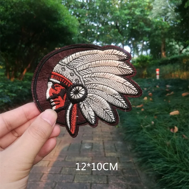 Embroidery PATCH Indian iron on biker motorcycle chest size front hat patches for jacket ron on OR Sew On Backing