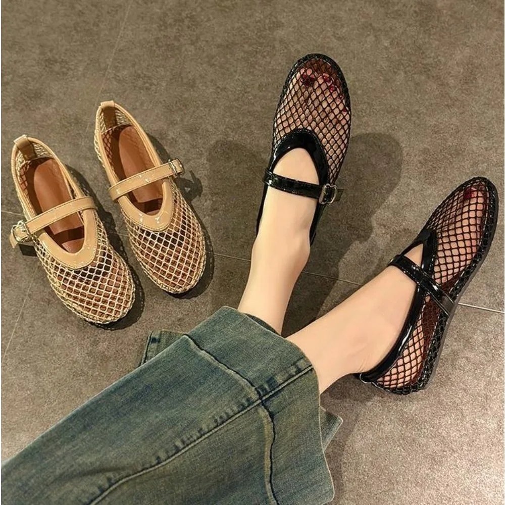 

Black Sandals Women Flats Mesh Summer Fashion Shallow Shoes Beach Dress Designer Trend Shoes Outdoor Walking Female Chaussure