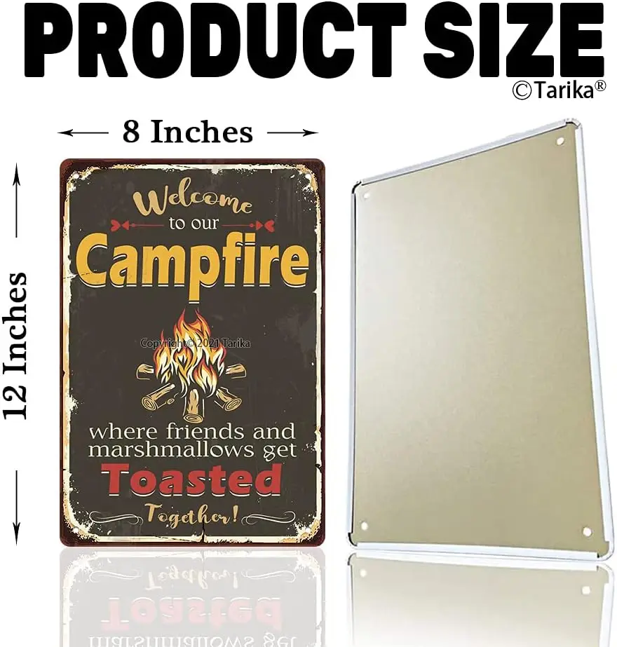 Vintage Metal Tin Sign Wall Plaque, Welcome To Our Camfire Where Friends And Marshmallows Get Toasted Together, Outdoor