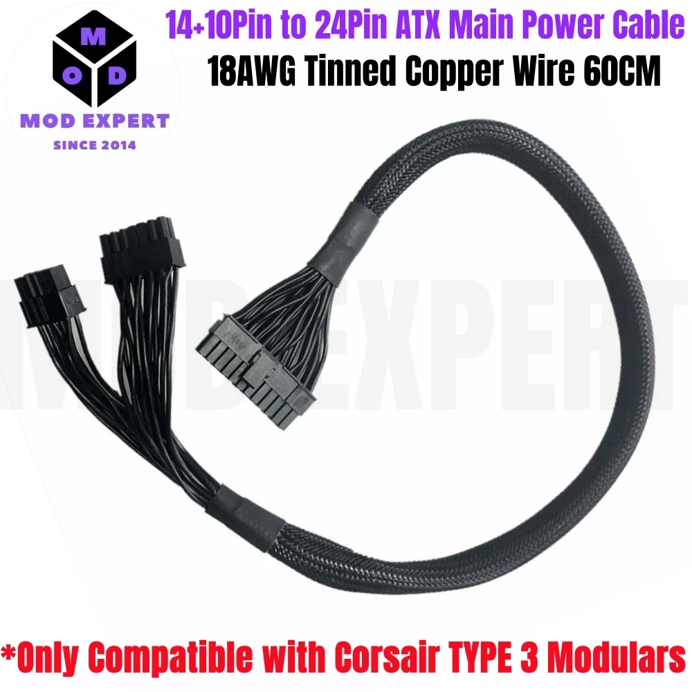 

14+10Pin to 24Pin ATX Motherboard Power Cable for Corsair CX750, CX650, CX600, CX550, CX500, CX450, CX430 Type 3 Modular Powers