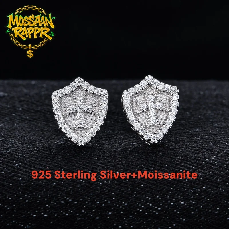

MossanRappr 0.3cttw Moissanite Hip Hop Cross Stud Earrings 925 Sterling Silver D Color Bling Statement Jewelry for Men & Women