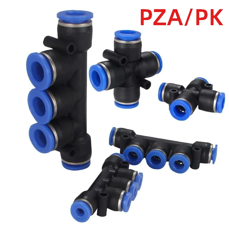 PK PZA Pneumatic Plastic 4 Way 5 Way Fitting Fittings Quick Connectors Water Hose Connector Air Push Fast 4 mm 6 mm 8mm 10mm 12