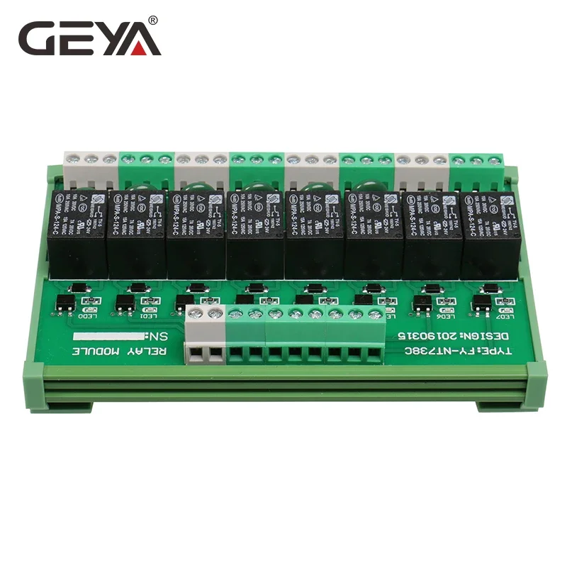 GEYA 8 Channel Interface Relay Module 5VDC 12VACDC 24VACDC DIN Rail Panel Mount for Automation PLC Board