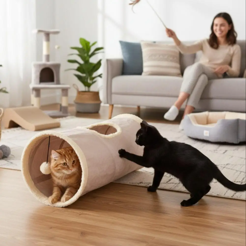 

For Self Entertainment & Relaxation Foldable Plush Cat Tunnel Seasons Universal Dirt-resistant Pet Supplies Pet Cat Plush Tunnel