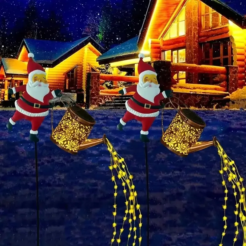 Christmas Santa Kettle Solar LED Garden Light Waterproof Outdoor Stake Lamp for Lawn Yard Pathway Decoration