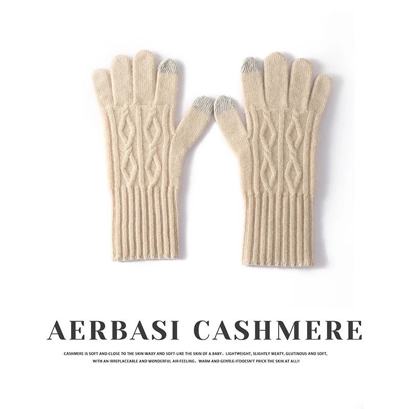 

Winter Women High-Quality Cashmere Touch Screen Gloves Soft Warm Stretch Knit Mittens Full Finger Guantes Female Crochet Luvas