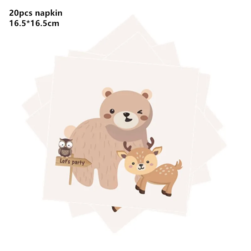 Waldtier-Einweggeschirr, wilder Waldbär, Fuchs, Teller, Tasse, Serviette, Dschungel, Safari, alles Gute zum Geburtstag, Party-Dekoration, Kind, Junge, Mädchen – Detail 5