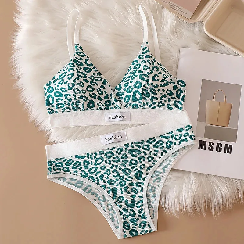 1-4dílná letní sada, nová dámská podprsenka s leopardím potiskem a bezešvým vzorem, ocelovým okrajem, nastavitelná ramenní popruhy na zádech, dámské spodní prádlo - náhled 6