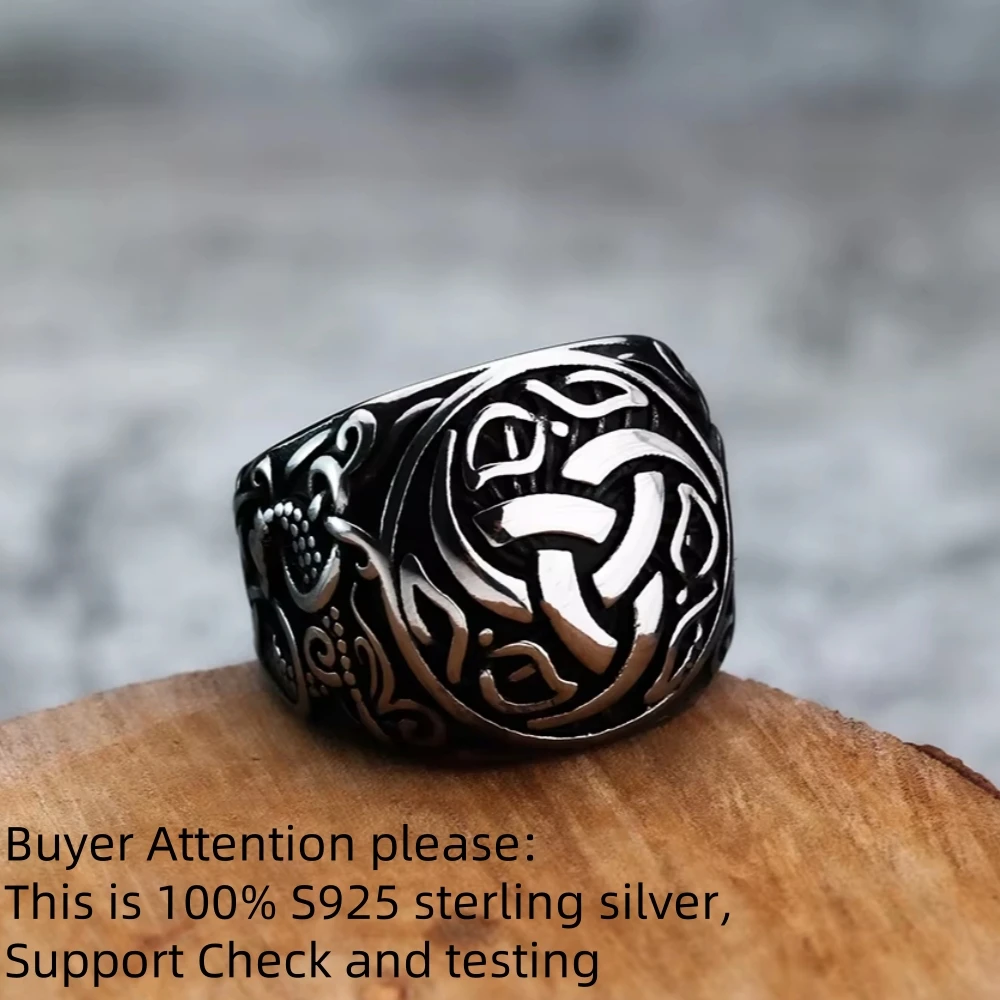 Vintage Viking Simple Design Celts Knot Ring S925 Sterling Silver Men Women Amulet Dragon Pattern Ring Jewelry Creativity Gift