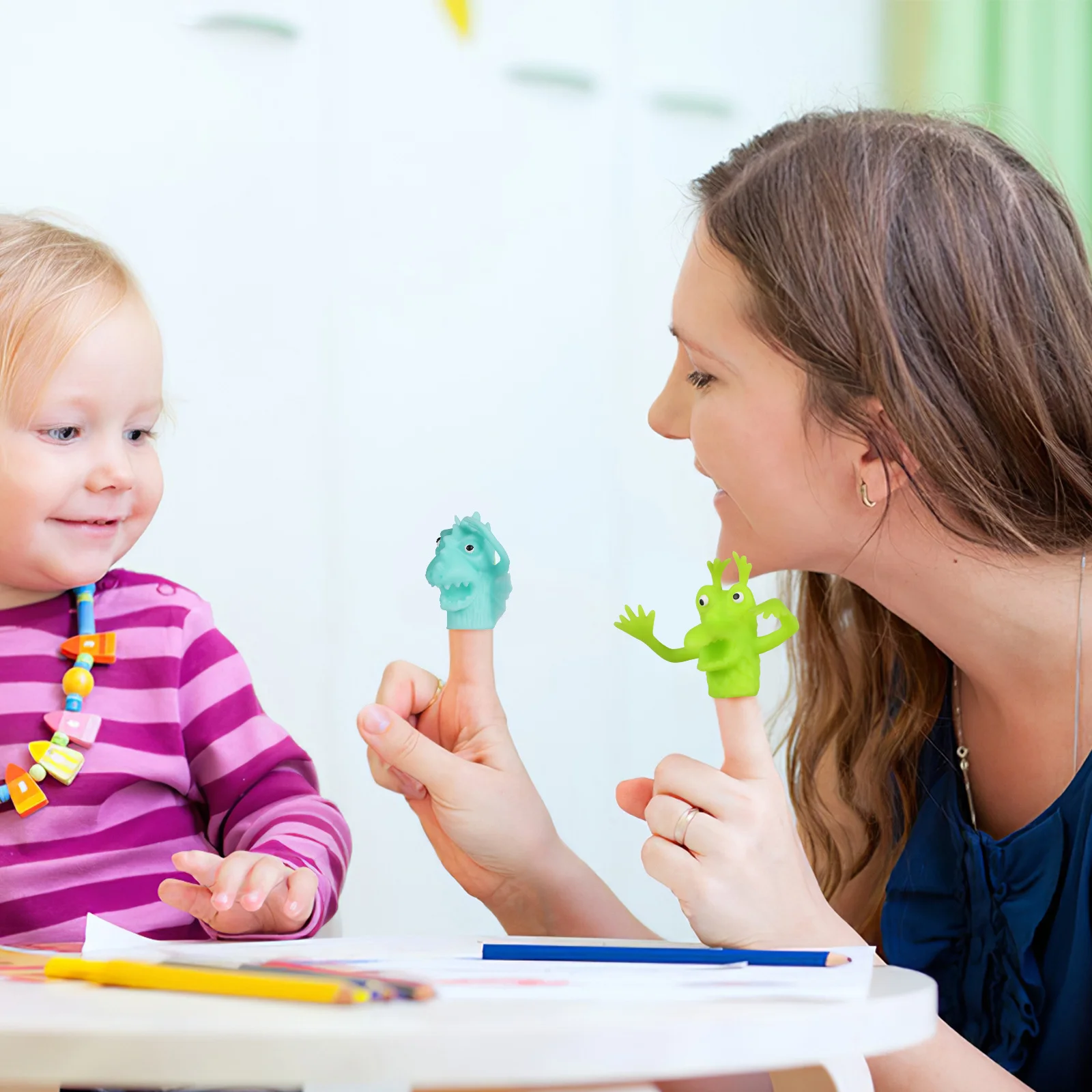 หุ่นนิ้วมือการ์ตูนรูปสัตว์ 6 ชิ้น ของเล่นเด็ก สนุกสนาน ทำจาก TPR ปลอดภัยสำหรับเด็ก