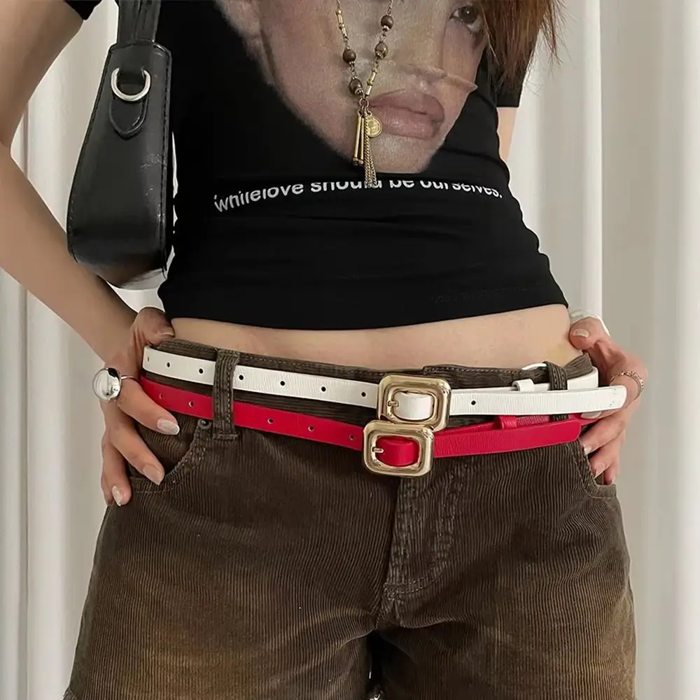 

Korean Designer Women's Belt Thin Red Black White Y2k Waist Belt PU Leather Casual Dress Jeans Belt Spicy Girls