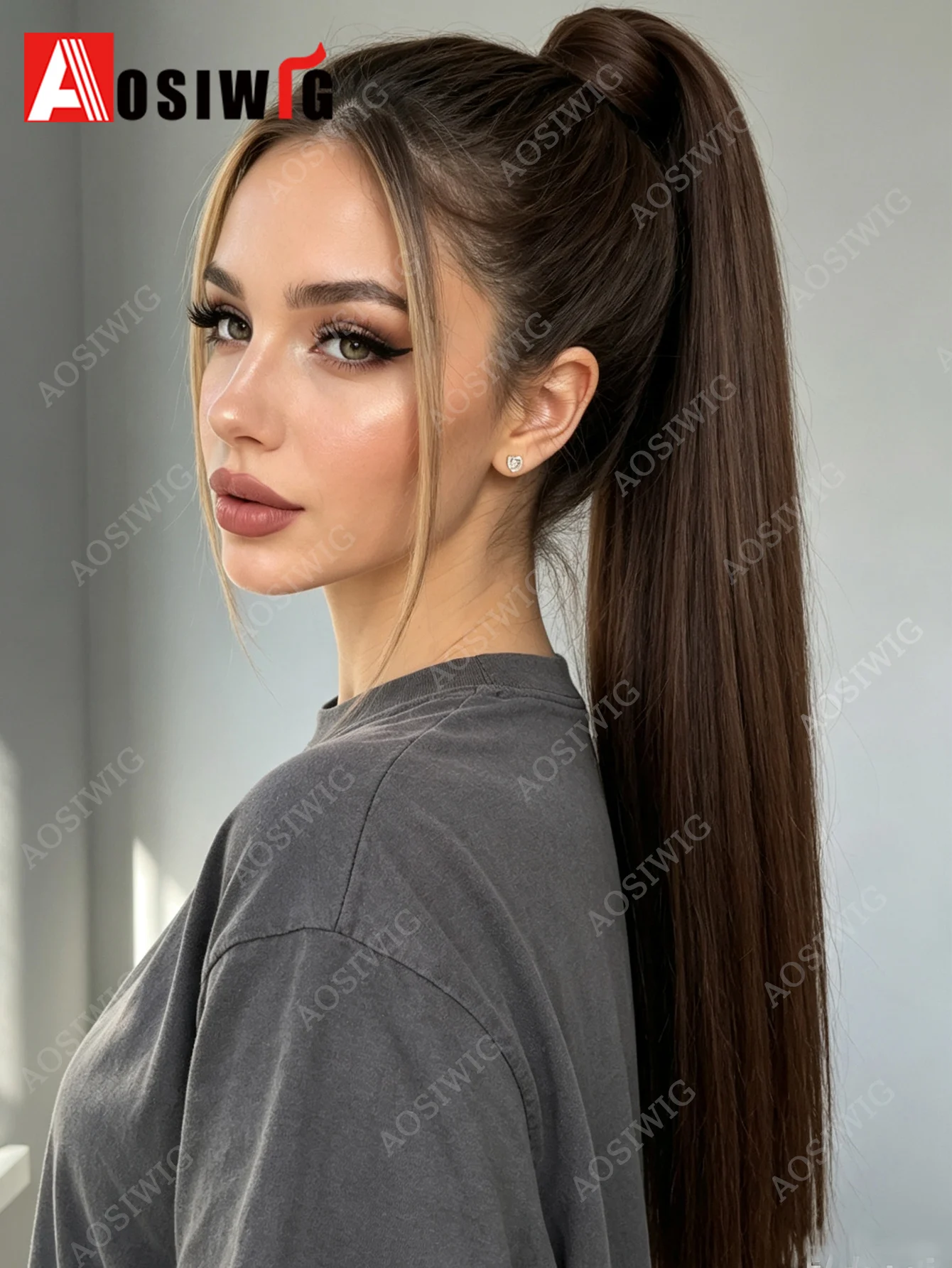 20 Inch Sleek High Ponytail Extension Claw Clip Long Straight Synthetic Hairpiece Voluminous Ponytail For Women Daily Wear Party
