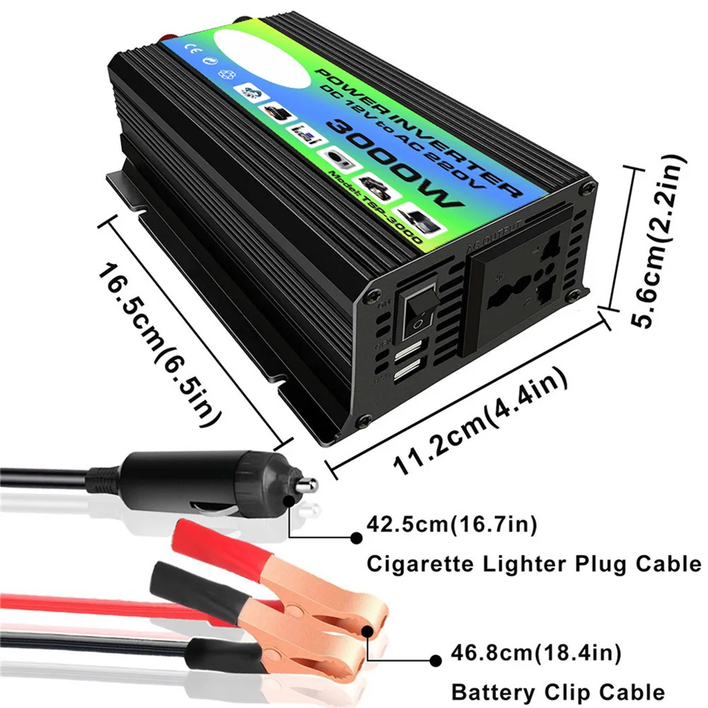 Pure Sine Wave Inverter 3000W DC 12V To AC 110V/220V Invertor Dual USB Charge 4.2A Car Converter Power Inverter Car Accessories