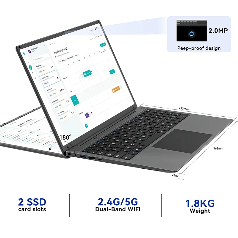 Adreamer-LeoBook 16S Windows 11 Computador portátil, 16 Polegada, 2.5K, 2560x1600 IPS, UHD Notebook, Intel i5-1240P, 16GB DDR4, 512GB SSD, 55Wh