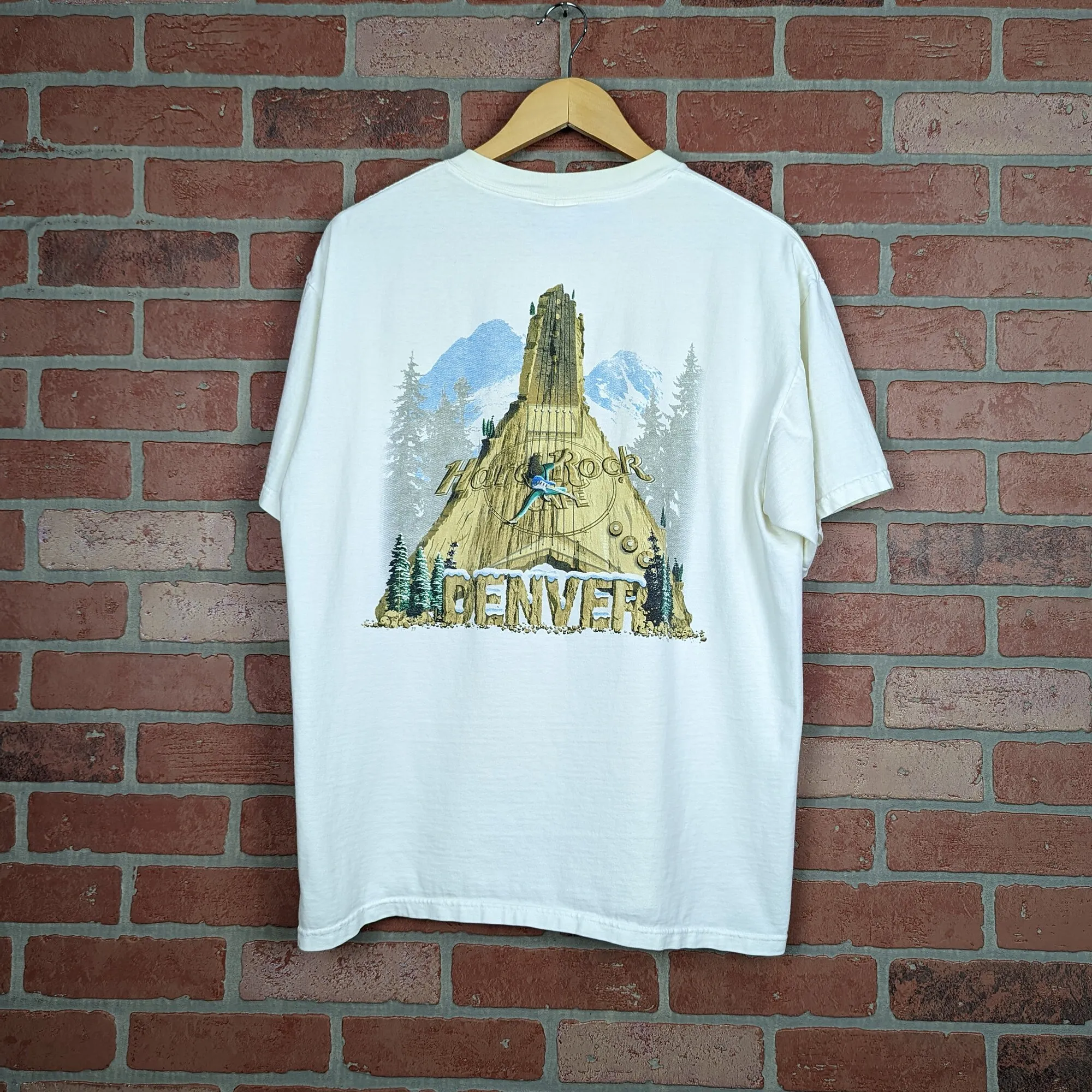 Винтажная двухсторонняя футболка 90-х годов с изображением жесткой рок Денвер Колорадо Оригинальная футболка для кафе Большая