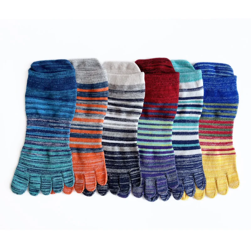 1/6 Pairs 5 Finger Socks Colorful Boat Man Cotton Striped Fashion Vibrant Skateboard No Show Toe Happy Sport Ankle Fitness Socks