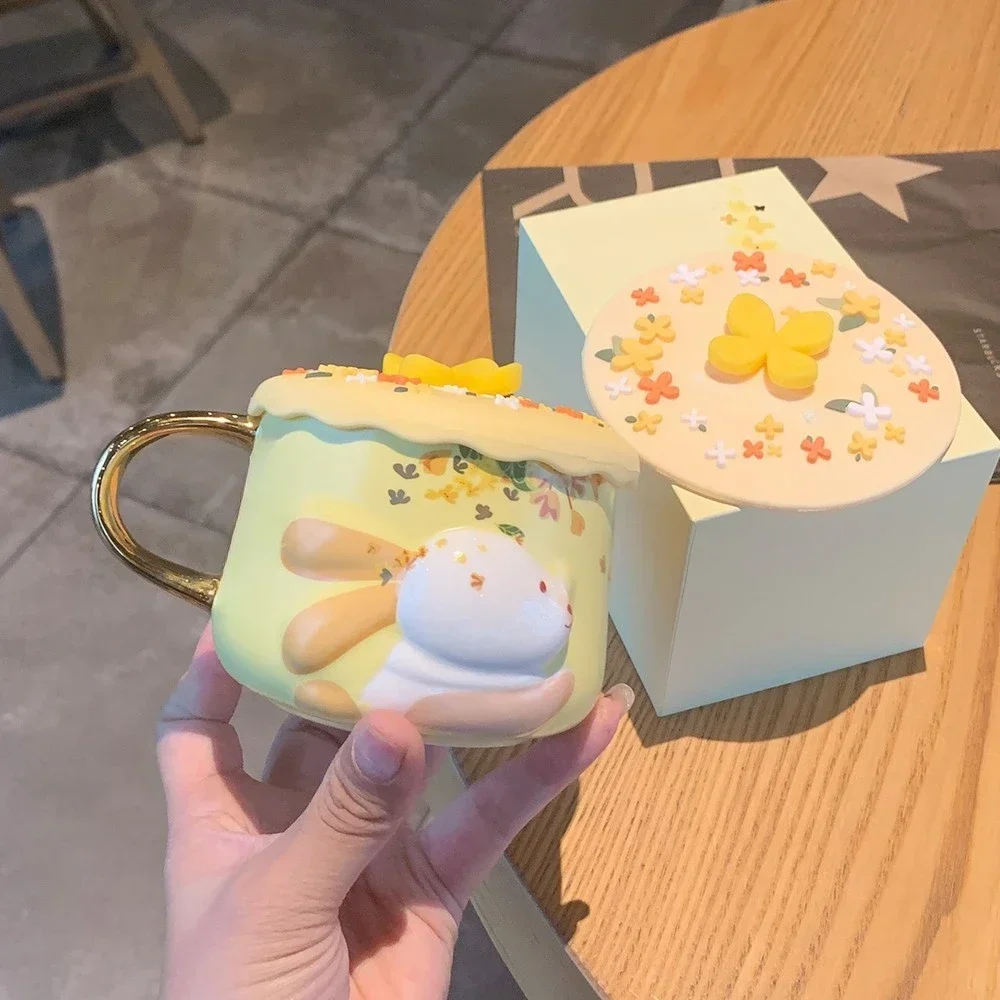 

Moon Rabbit Ceramic Mug with Lid Couple Woman High Value Office Household Cute Water Cup Mugs Coffee Cups
