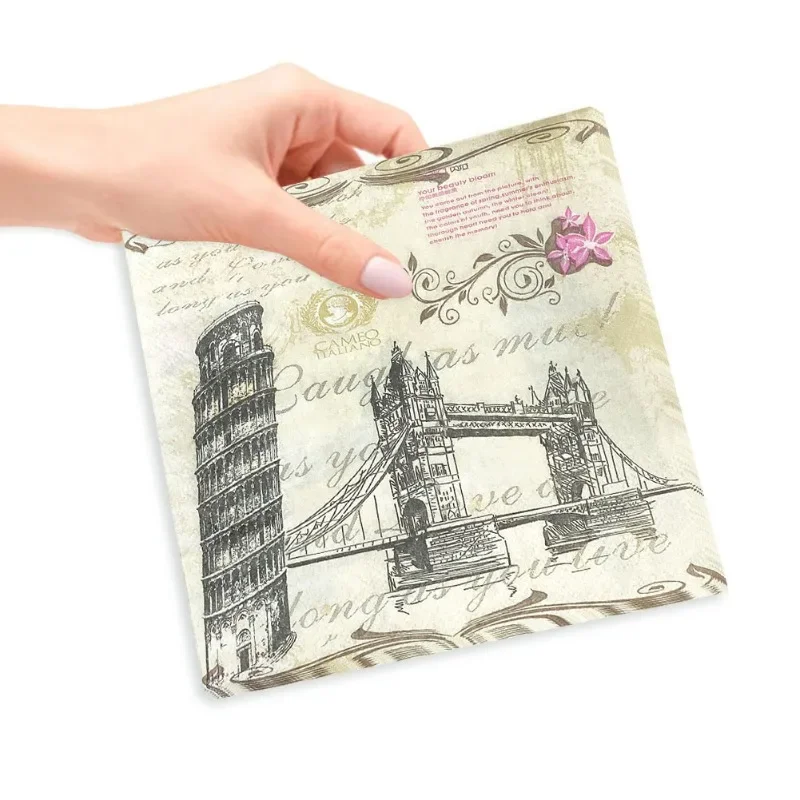 New Leaning Tower Hanging Bridge Scenic Printed Napkins Party Table Decoration Paper Placemats Butterfly Bone Bartlett Paper