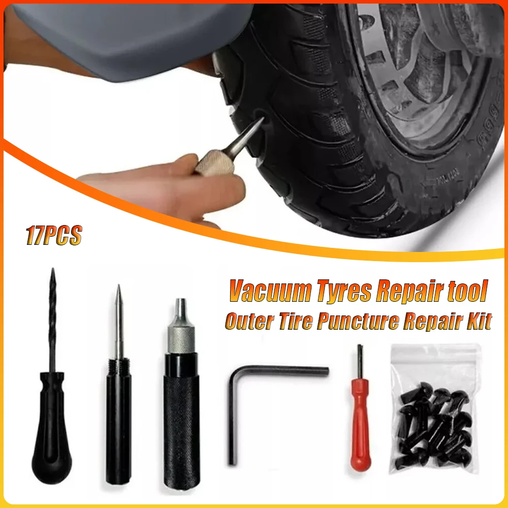 

17 шт./компл., комплект для ремонта проколов внешних шин для мотоцикла, скутера, велосипеда, инструмент для ремонта шин с грибами, инструмент для ремонта шин автомобиля, мотоцикла