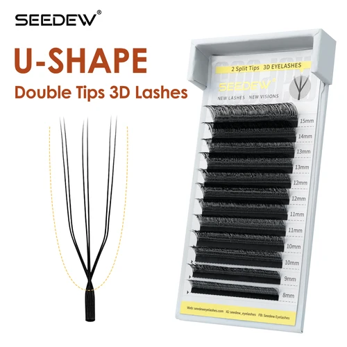 SEEDEW U forma 2 puntas extensión de pestañas 3D Natural suave DIY prefabricado ventilador pestañas postizas