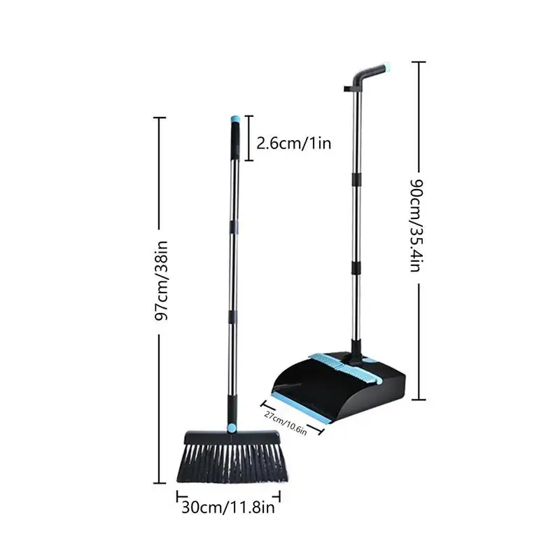 Indoor Broom And Dustpan Set Portable Big Floor Cleaning Broom Adjustable Long Handle Cleaning Silicon Scraper Broom And Duspan