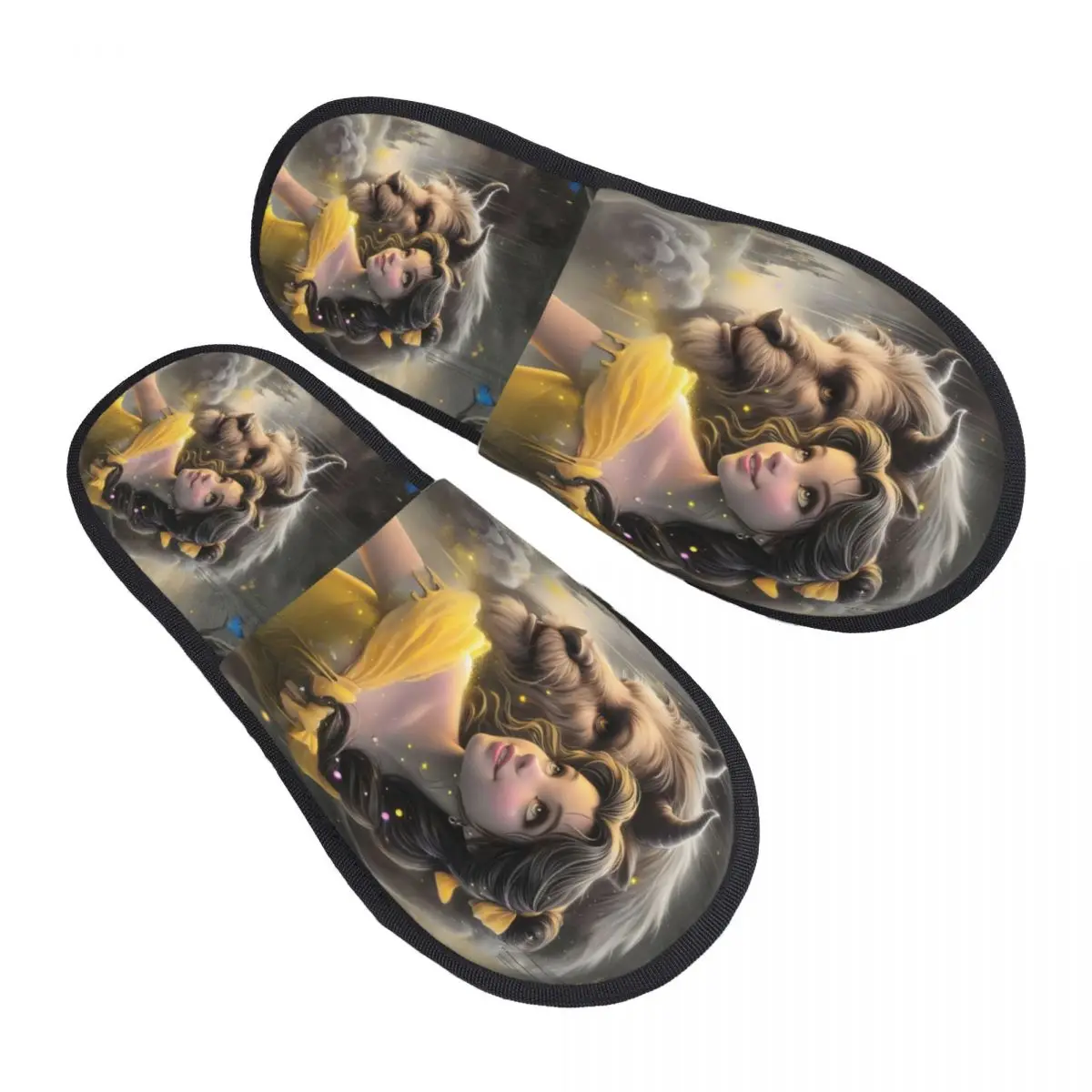 

Мягкие домашние тапочки из пены с эффектом памяти в стиле аниме «Красавица и чудовище», женские удобные теплые нескользящие тапочки с рисунком романтического фэнтези