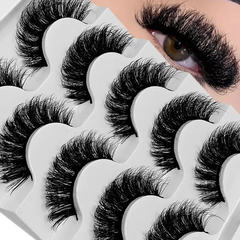 Cat Eye 5 Pairs Eyelashes 3D Natural False Lashes D Curling Fluffy Soft Cross Manga Lashes Wispy Natural Eyelash Extension