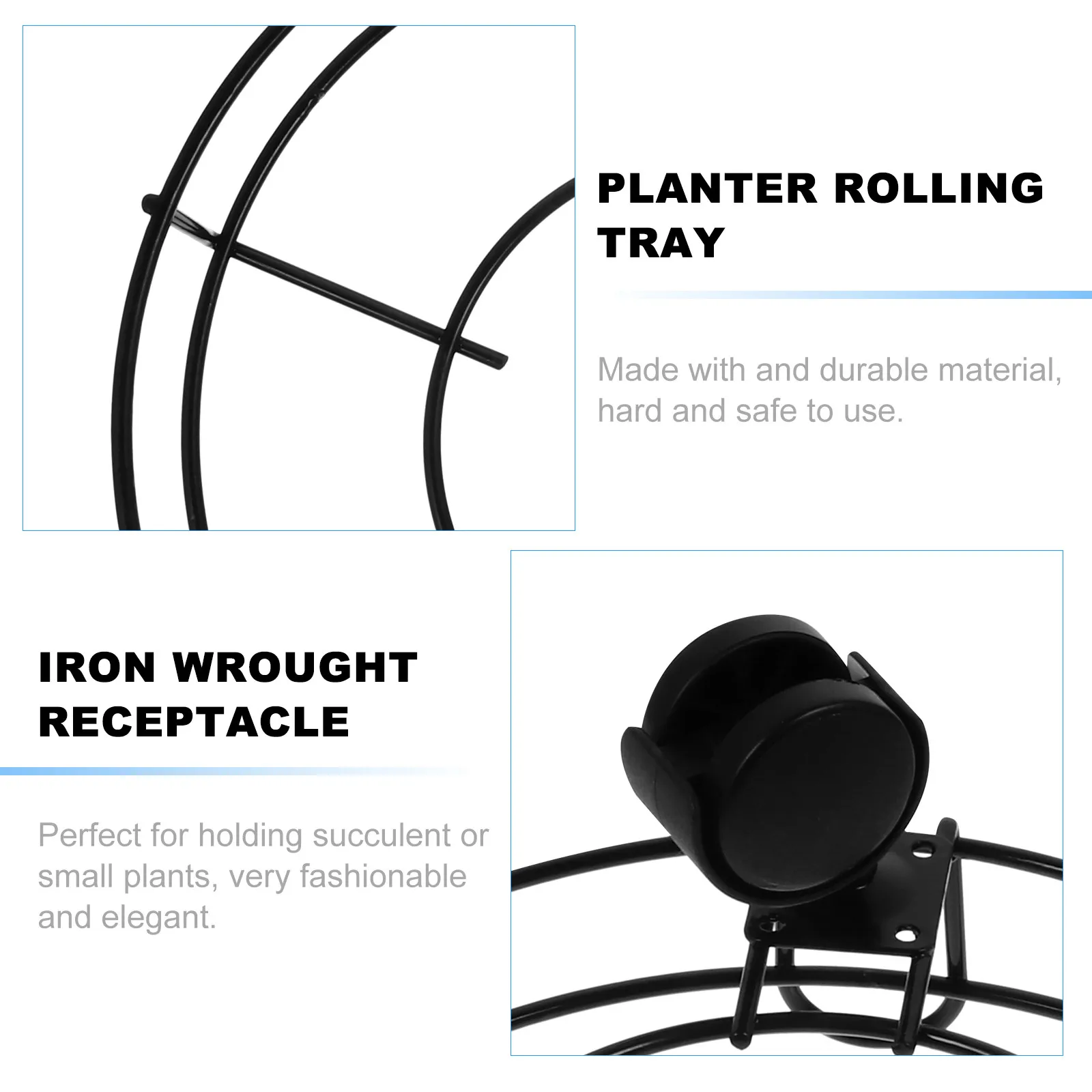 Iron plant pot stand for pot plant owners to protect floor from scratching with movable wheels, black metal