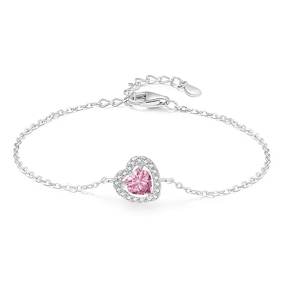 

S925 sterling silver new love-shaped pink diamond cross bracelet women's fashion temperament versatile jewelry