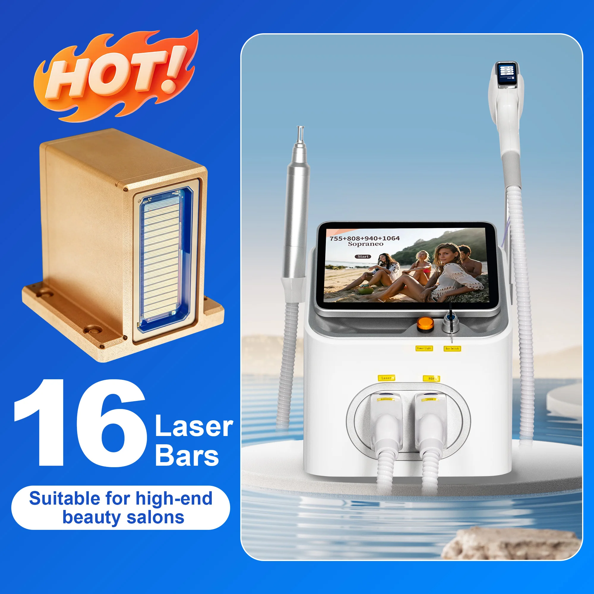 Multi Functional Diode Laser 808nm 755nm 940nm 1064nm For Permanent Hair Removal And Tattoo Removal Device