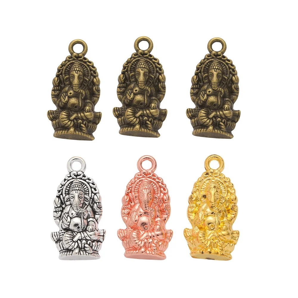 10Pcs/Lot Charms Ganesha Elephant Buddha 27x14mm Tibetan Bronze Silver Color Pendants Antique Jewelry Making DIY Handmade Craft