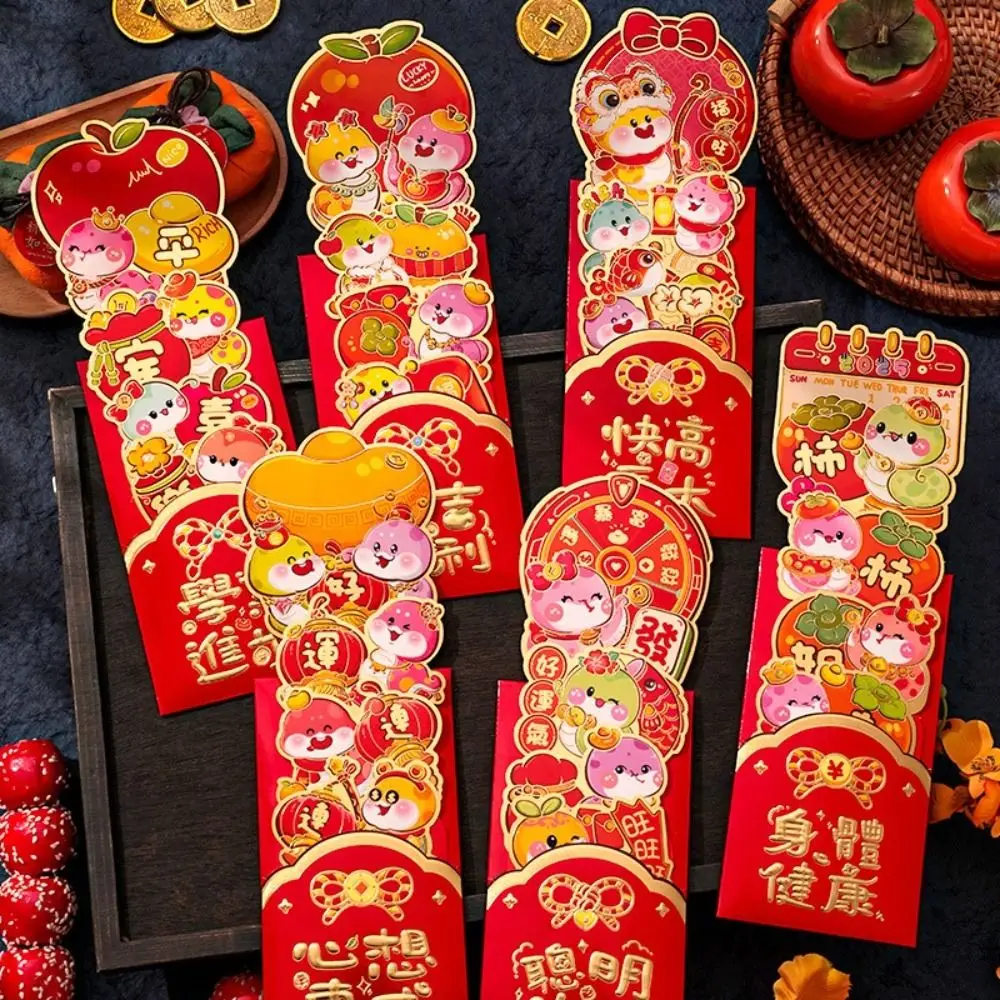 

3 шт./компл. красные конверты из плотной бумаги, вытягивающие Бог богатства, Новый год, красные пакеты, красный 3D 2025, сумка для денег на удачу, год змеи