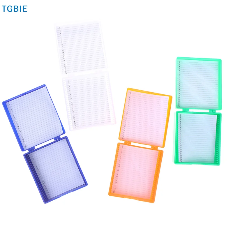 [TL][TL]4 Color Plastic Microscope Glass Slide Box 25pcs Biological Slices Storage Case Holder For Prepared Microscope Slides