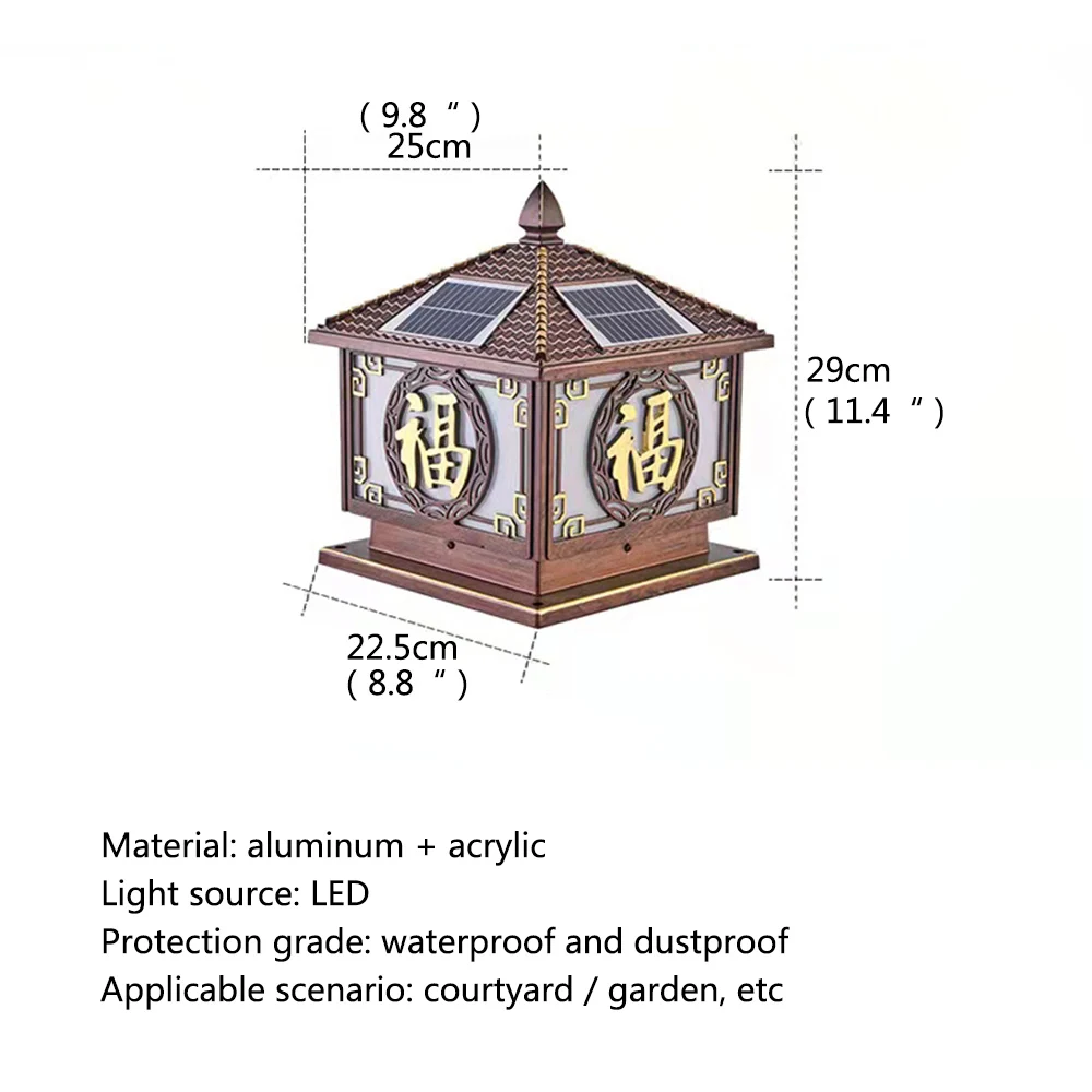 SAMAN Black Lawn Lamp Outdoor Retro LED Lighting Waterproof Classical for Home Villa Path Garden Solar