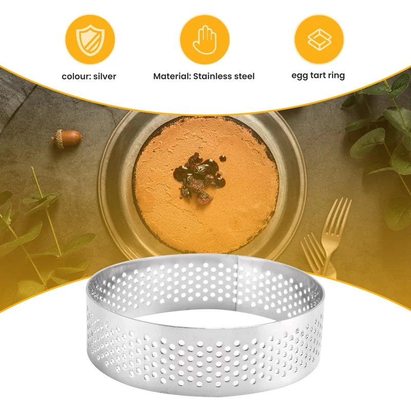 Cake Ring Molds, 6Pcs Stainless Steel Porous Tart Ring, Perforated Pie Cake Ring Mold, Cake Mousse Ring with Holes 7cm-A79M