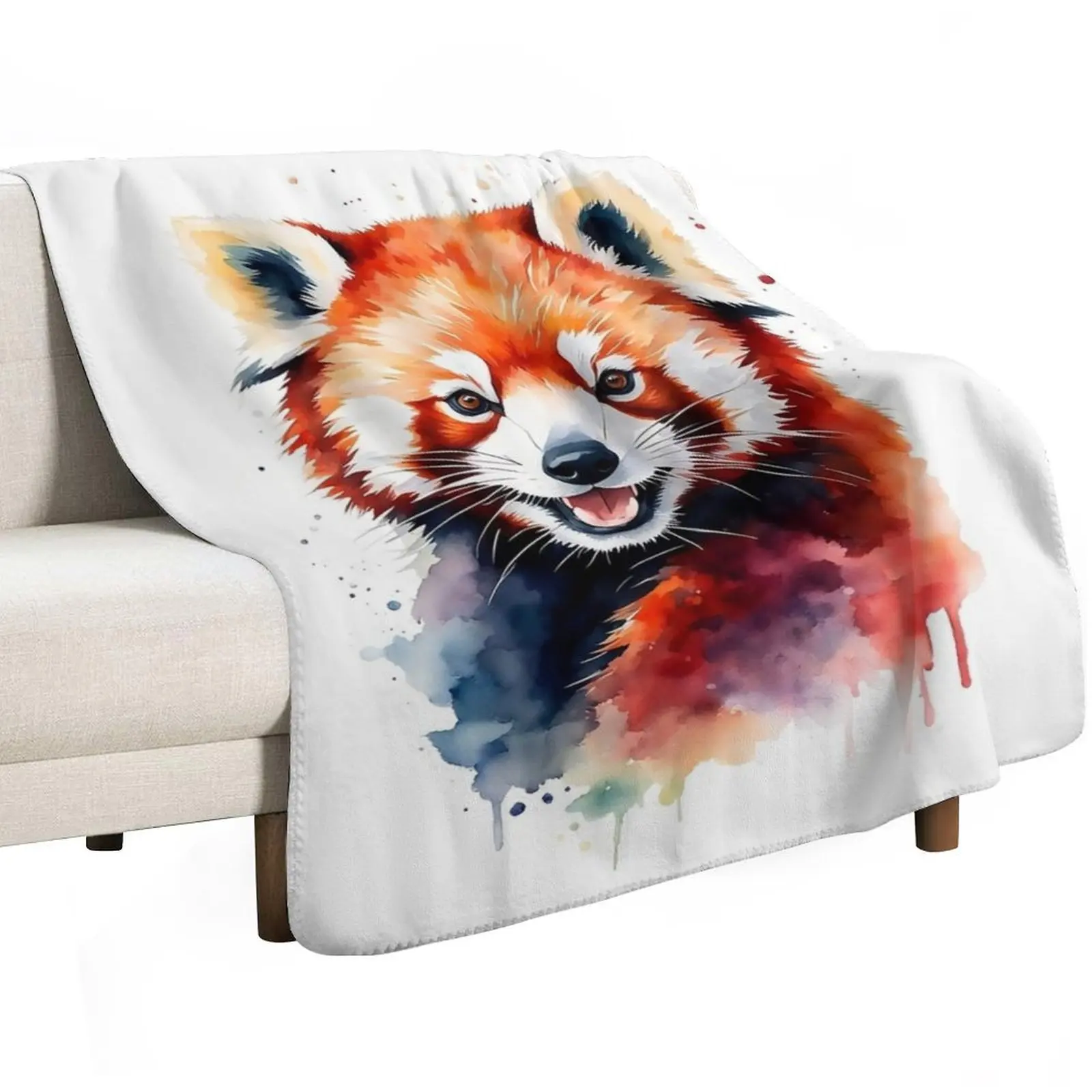 Colorful Watercolor Funny Red Panda Portrait Throw Blanket Furrys For Sofa Thin Soft Giant Sofa Plaid Blankets