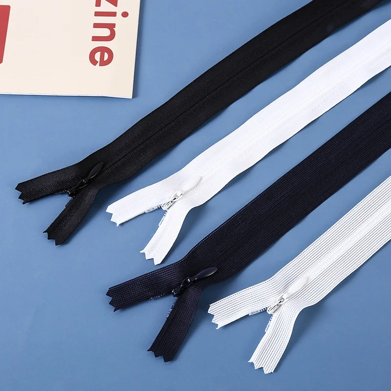 No.3 Nylon Invisible Zipper Black White Single Head Closed Tail Self-locking Pull Head Suitable for Dresses Pants Pillows Sewing