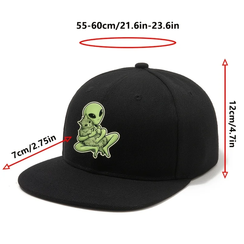 Cat And Alien Outdoor Camping Flat Brim Hip-Hop Hat, Classic Outdoor Lightweight Baseball Cap
