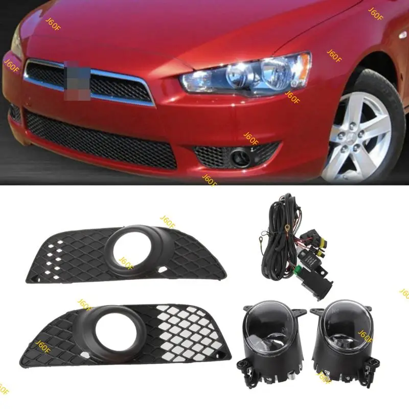 

J60F Car Front Bumper Fog Light Lamps With Harness Wiring Cover Grille for Mitsubishi Lancer 08-14 Durable