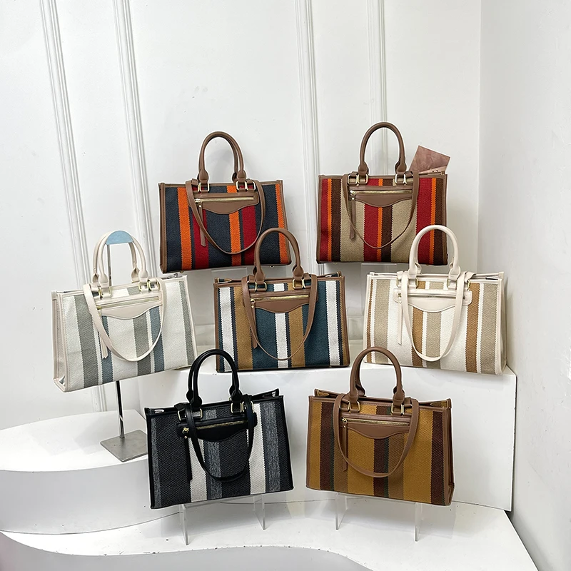 MOODS Classic Striped Shoulder Tote Bags For Women Quality Large Capacity Shopping Top-handle Bag Luxury Designer Handbags 2025