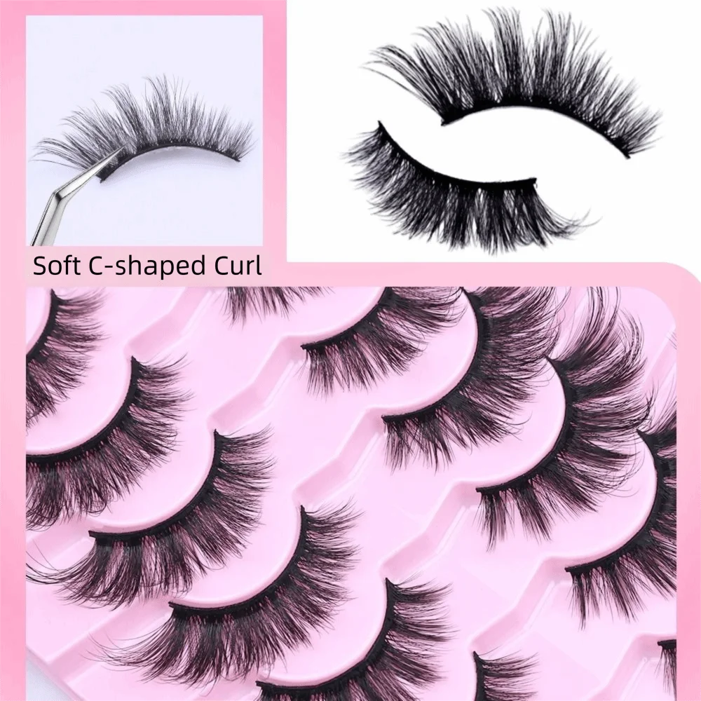Fluffy Winged End Cat Eye False Eyelashes Eye Elongated Full Strip Fake Lashes Clear Stem Curl Faux Mink Lashes Makeup Tools
