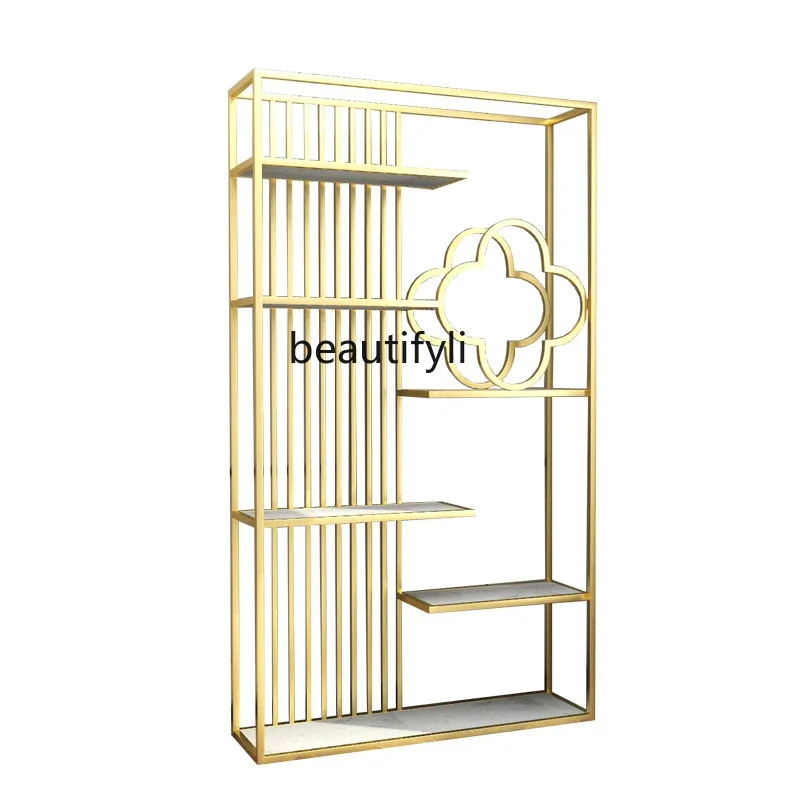 

Light luxury bedroom bookshelf floor to wall entrance wrought iron partition living room shelf a50