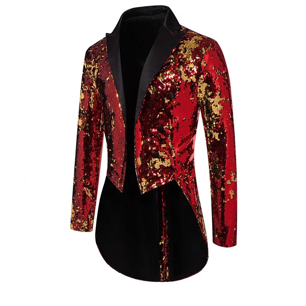 

Red Men's Metallic Shiny Sequins Tuxedo, Performance,Party,Stage Performance Dress Coat,Fashion Long Cardigan Suit Jacket,S-XXL