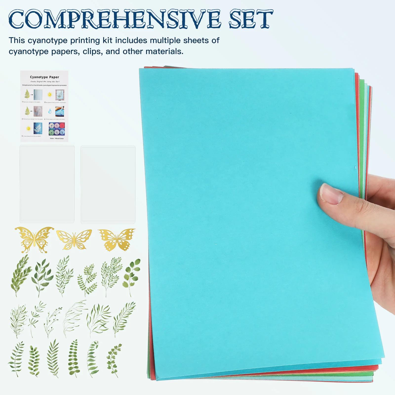 

1 Set Cyanotype Printing Kit Diy Cyanotype Papers With Tools Sun Print Paper Kit For Handmade Floral Paper Traditional Painting