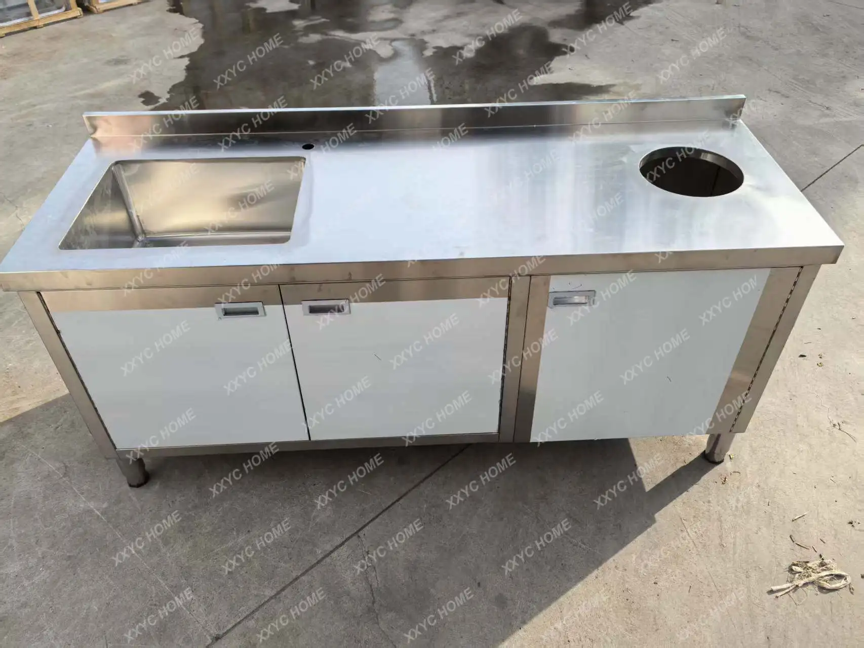 

A11 Stainless steel fruit washing and cutting table sink garbage hole workbench