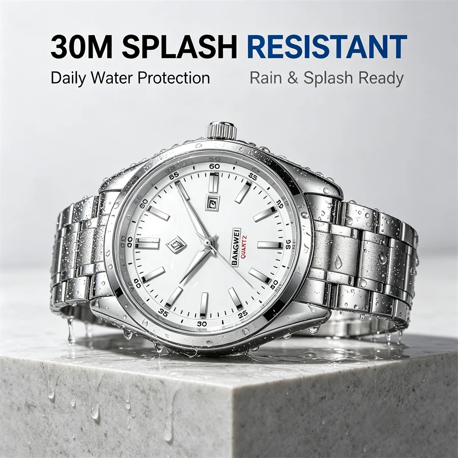 BANMGWEI Fashion Men Quartz Watch with Luminous Date Numbers Waterproof Luxury Wristwatch Stainless Steel Men's Watch Reloj