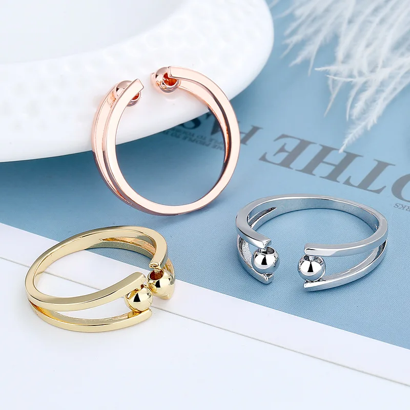 Women's Adjustable Open Ring with Twisted Metal Spinner Beads Anxiety Relief Fidget Ring Stackable round Beads for Relaxation