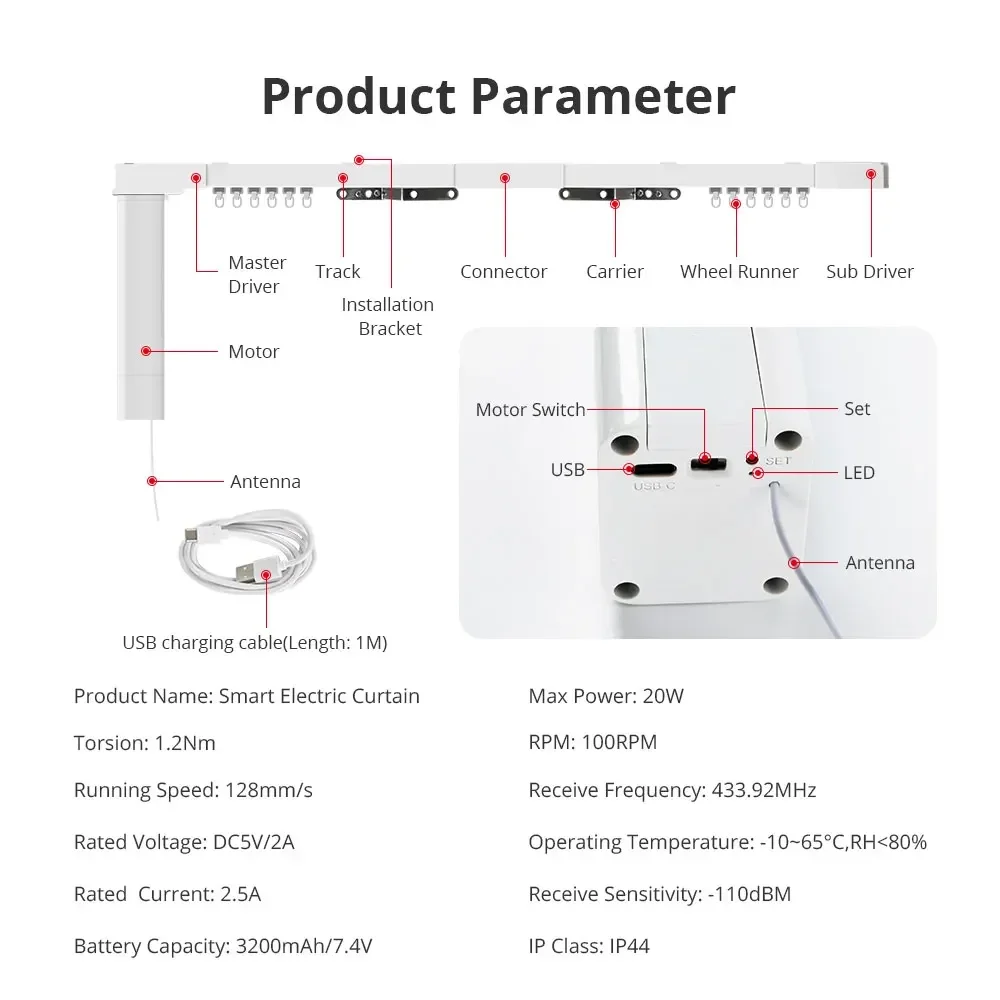Zemismart Zigbee 전기 슬라이딩 커튼 모터 맞춤형 트랙이 내장된 배터리 Tuya Alexa Google 홈 음성과 함께 작동