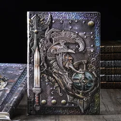 Vintage 3D gravado God of War Notebook, capa dura, PU Capa, 100 Folhas por Livro, Página Linha Horizontal, Escritório Diário de Aprendizagem, QP-82, A5